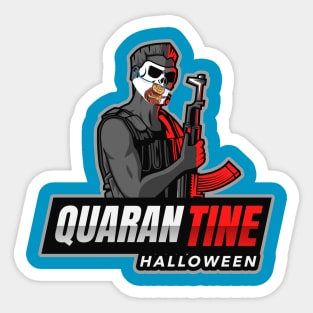 Quarantine Halloween (masked skull face with machine gun) Sticker